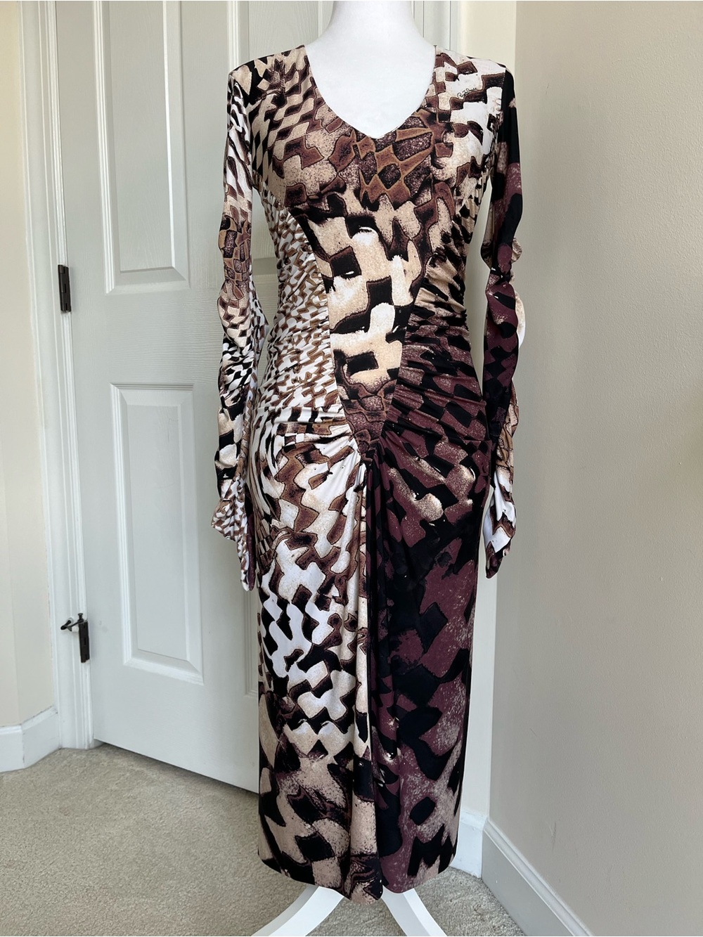 Vintage Vtg Roberto Cavalli FW 2003 Y2K Brown White Animal Print Midi Dress XS - Picture 3 of 11